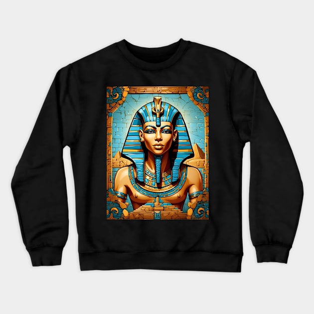 Mosaic Pharaoh Ancient Egypt Crewneck Sweatshirt by VivaLaRetro